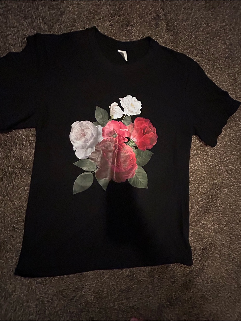 Black Floral Rose Bouquet Graphic Tee T-Shirt Size Medium